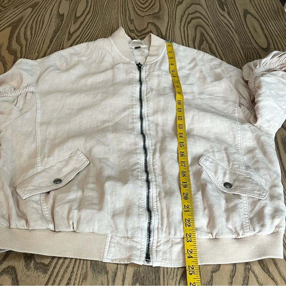 Free People‎ Bomber Jacket Rouched Linen Almond Womens XS